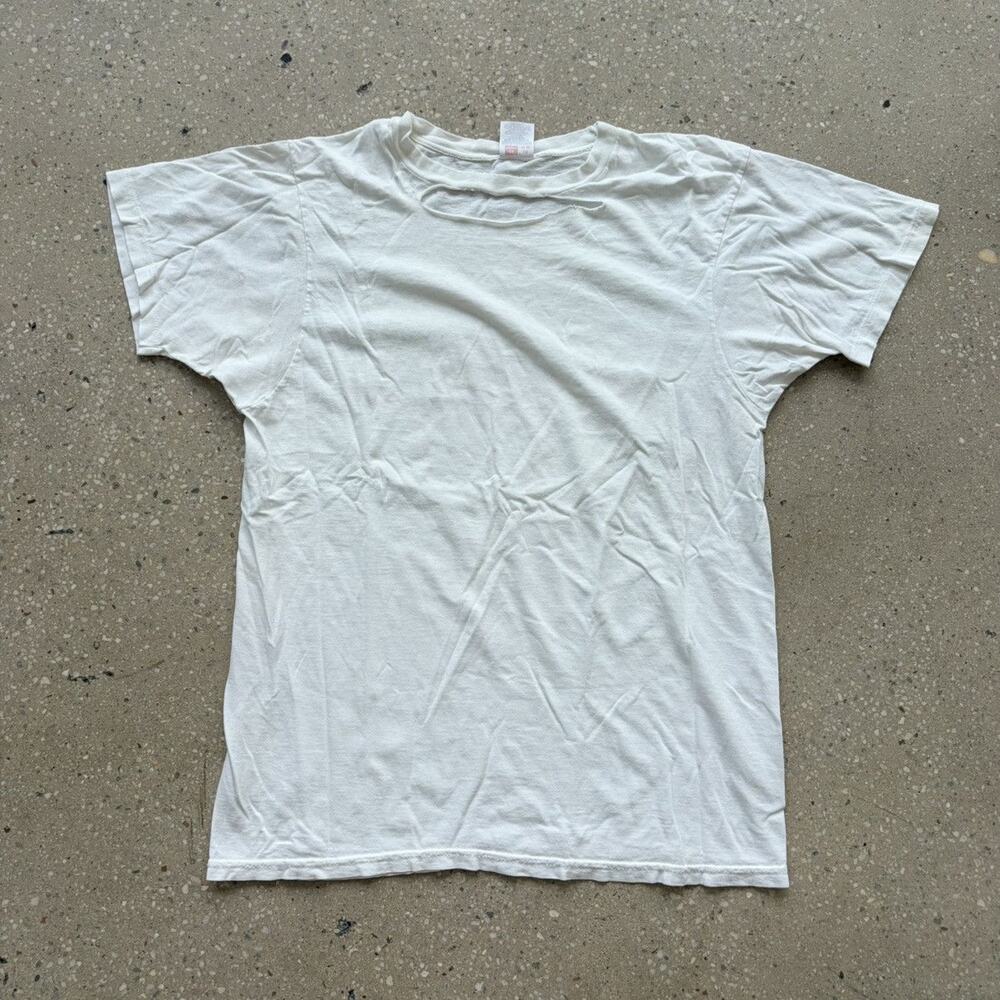 Vintage 90s Hanes White Blank Distressed Cotton T-Shirt
